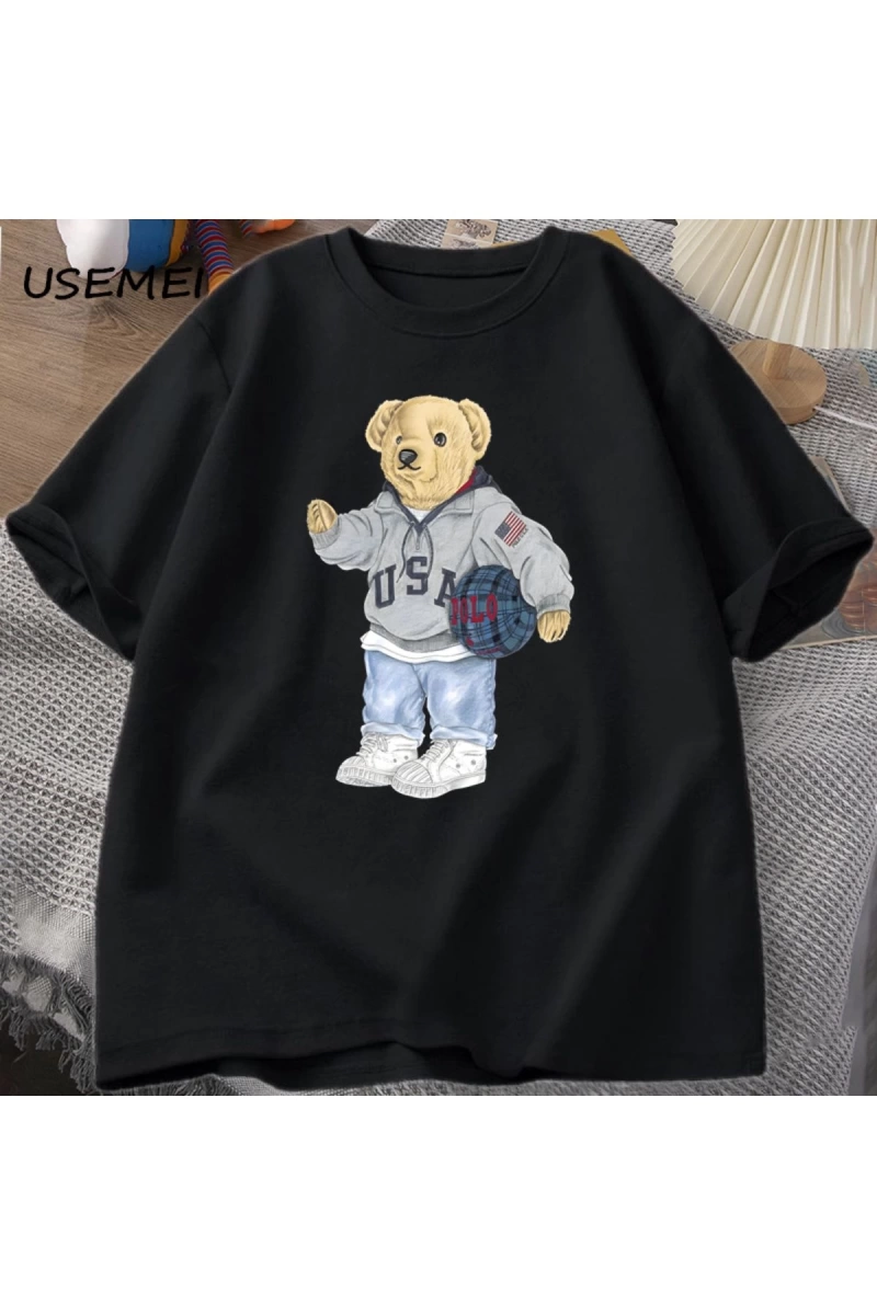Classic Bear Print T Shirt Brand Men Summer Cotton T-shirt Short Sleeved Funny Graphic Tees C