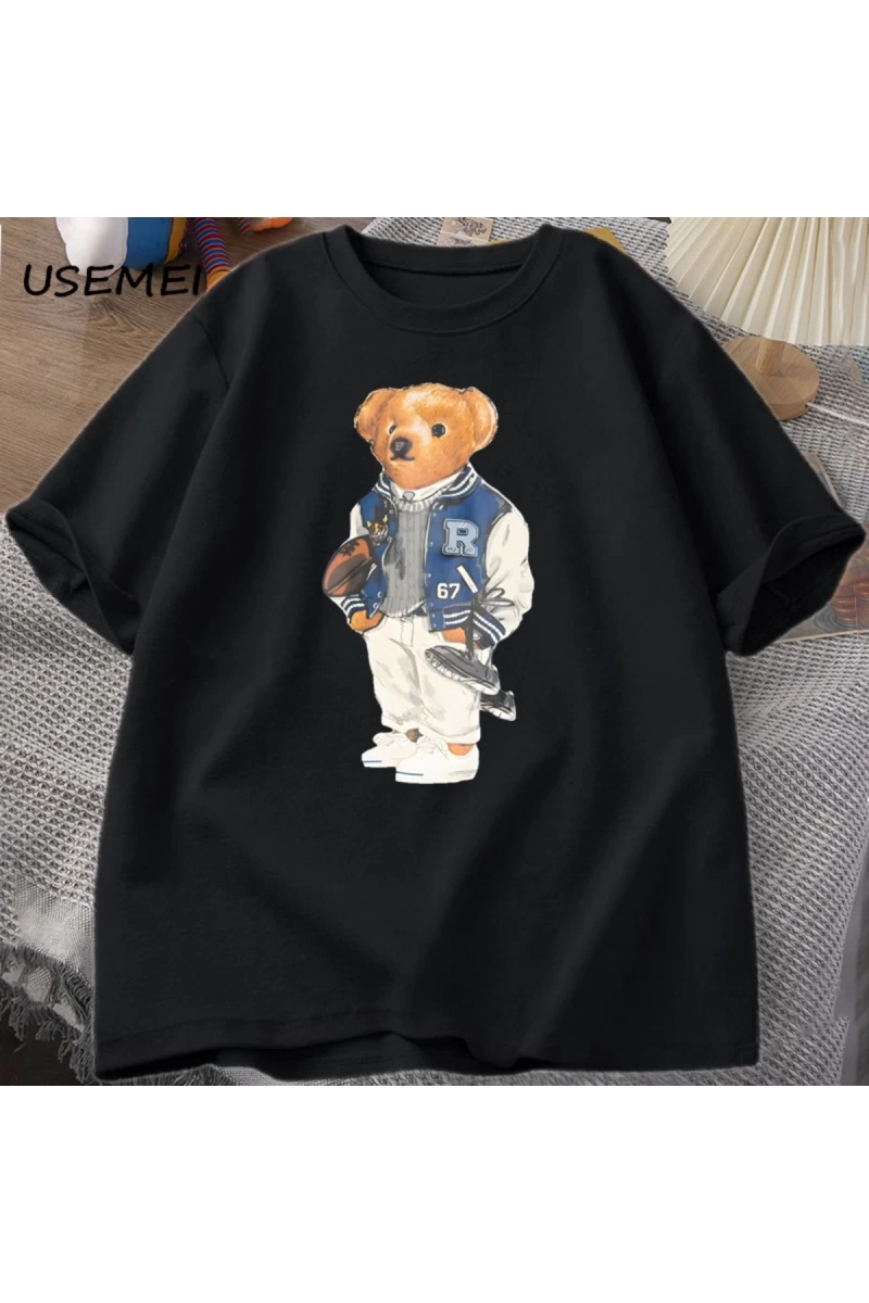 Classic Bear Print T Shirt Brand Men Summer Cotton T-shirt Short Sleeved Funny Graphic Tees C