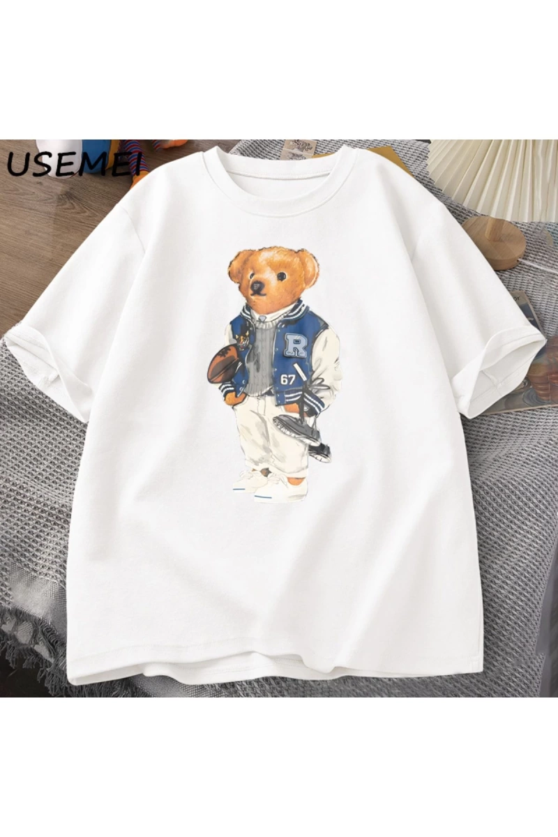 Classic Bear Print T Shirt Brand Men Summer Cotton T-shirt Short Sleeved Funny Graphic Tees C