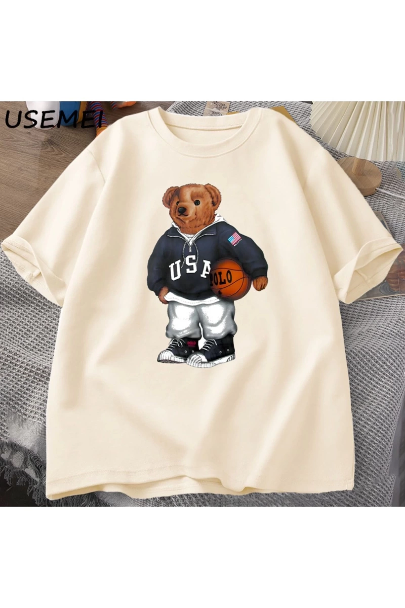 Classic Bear Print T Shirt Brand Men Summer Cotton T-shirt Short Sleeved Funny Graphic Tees C