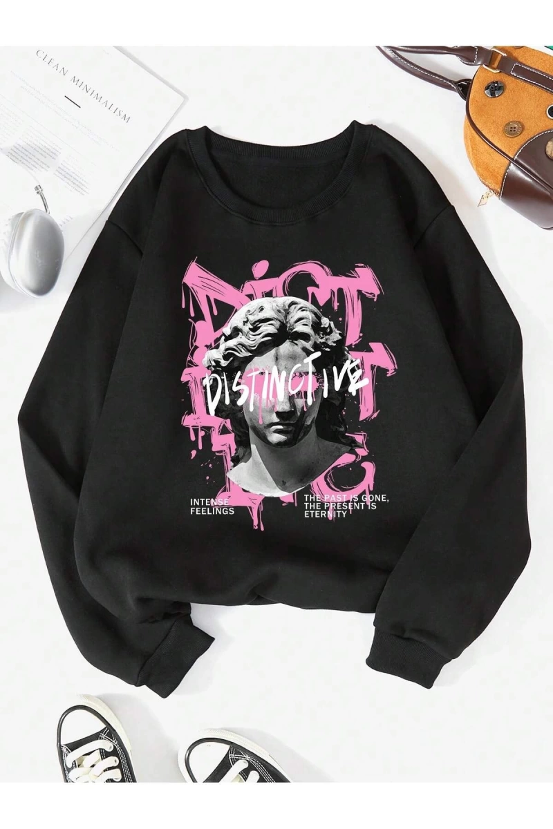 Coke serisi Coolane Figure & Slogan Graphic Thermal Lined Sweatshirt