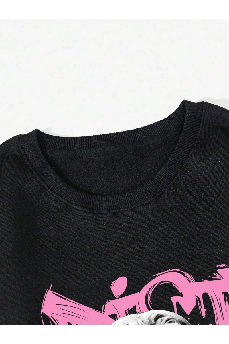 Coke serisi Coolane Figure & Slogan Graphic Thermal Lined Sweatshirt