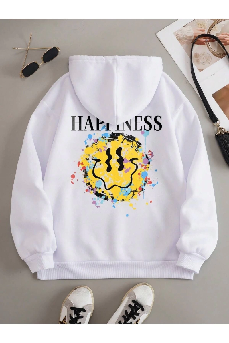 Coke serisi Letter & Expression Print Kangaroo Pocket Drawstring Thermal Hoodie