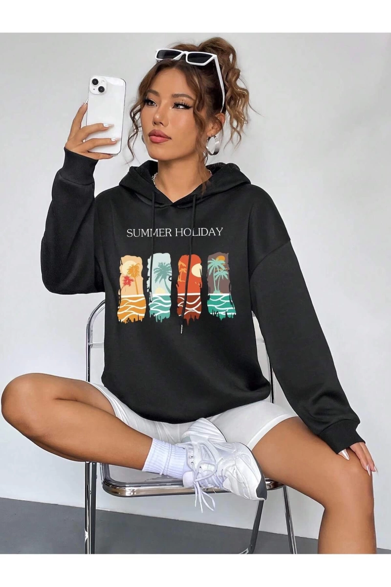 Coke serisi Letter Graphic Drop Shoulder Drawstring Hoodie