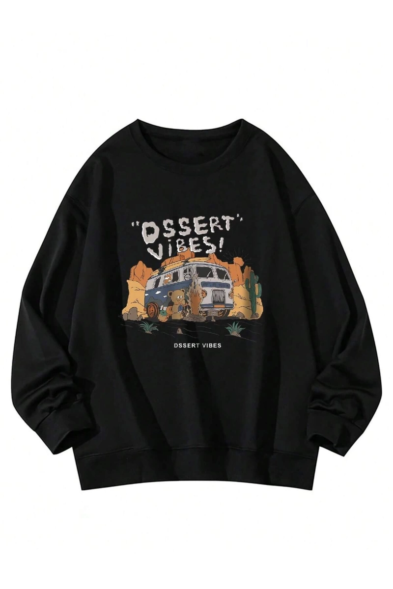 Coke serisi Letter Graphic Drop Shoulder Pullover