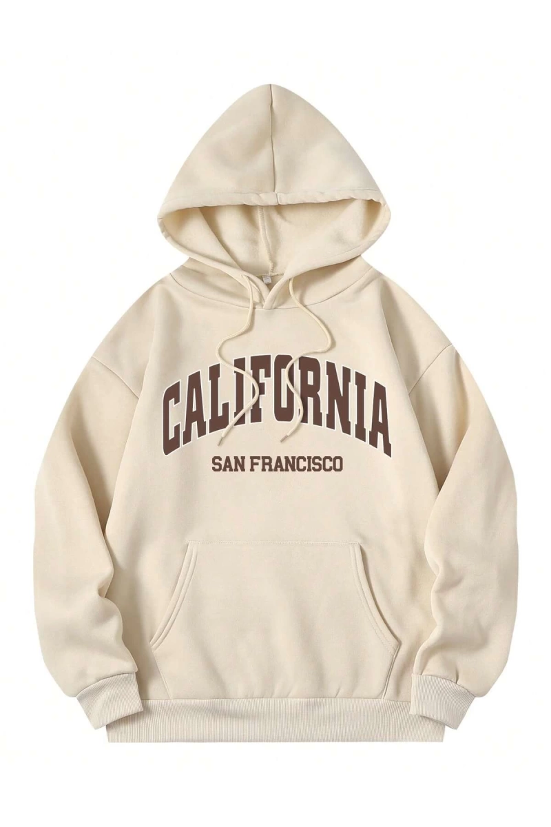 Coke serisi Letter Graphic Kangaroo Pocket Drawstring Thermal Lined Hoodie