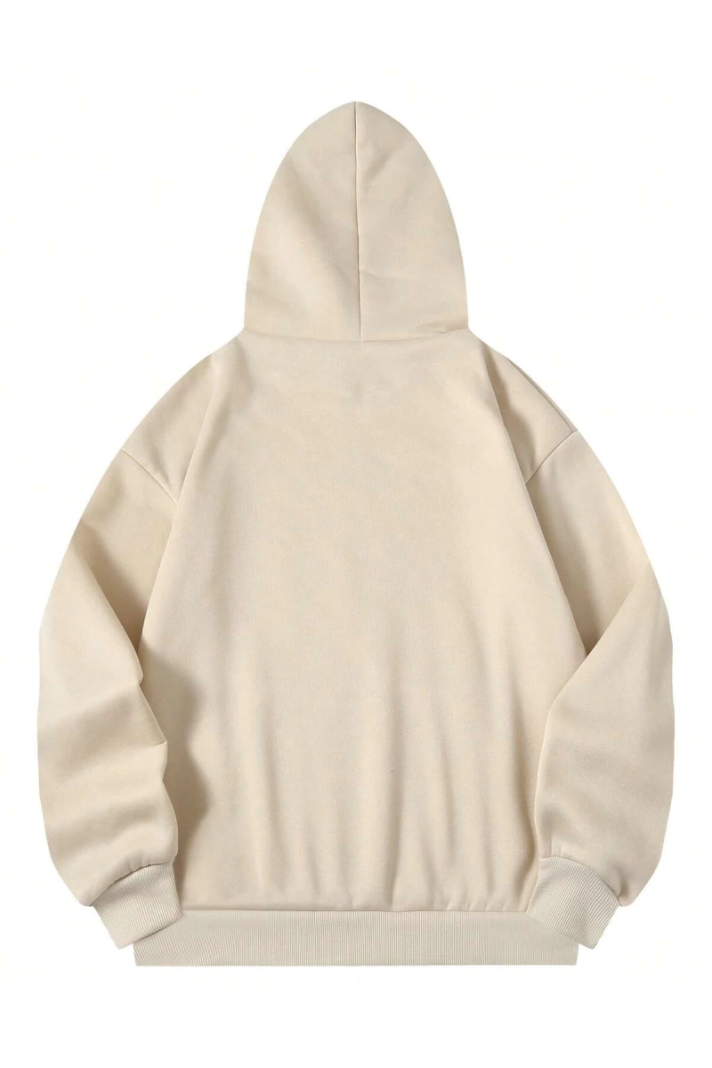 Coke serisi Letter Graphic Kangaroo Pocket Drawstring Thermal Lined Hoodie