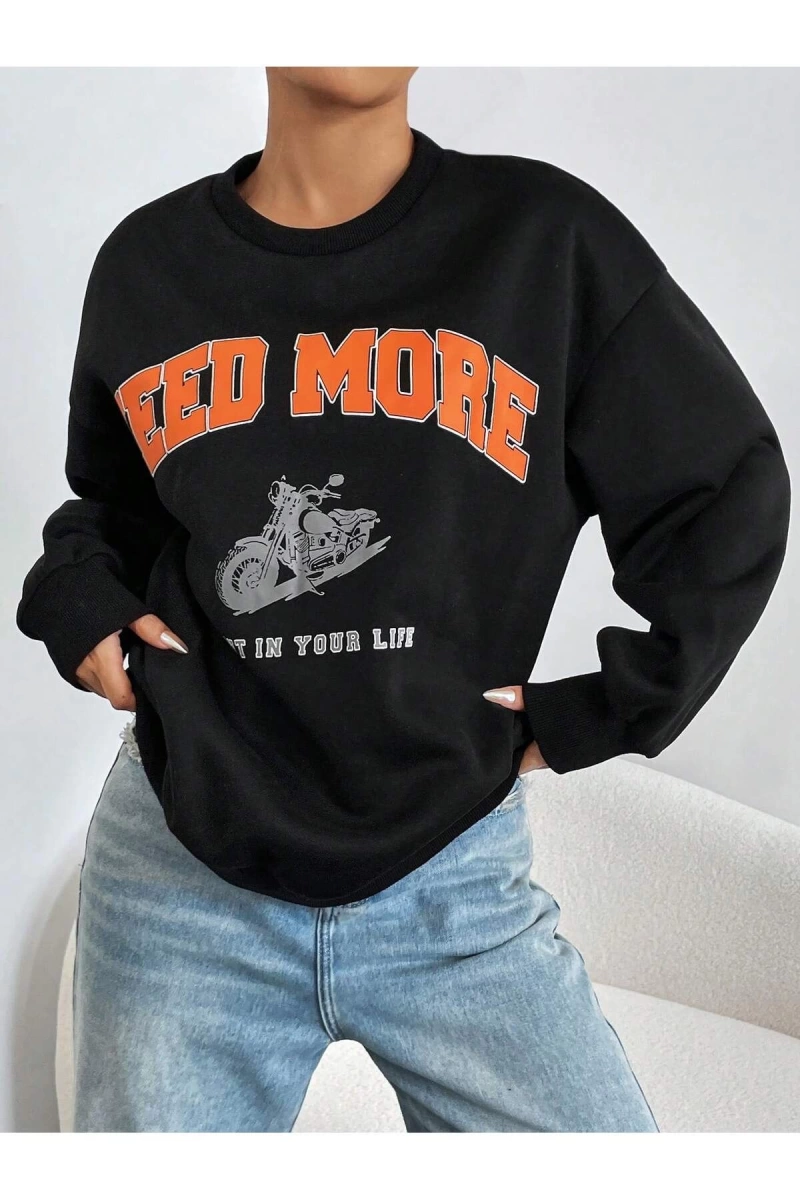 Coke serisi Motorcycle & Letter Graphic Drop Shoulder Sweatshirt