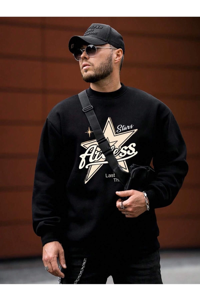 Coko serisi Star & Letter Graphic Drop Shoulder Sweatshirt