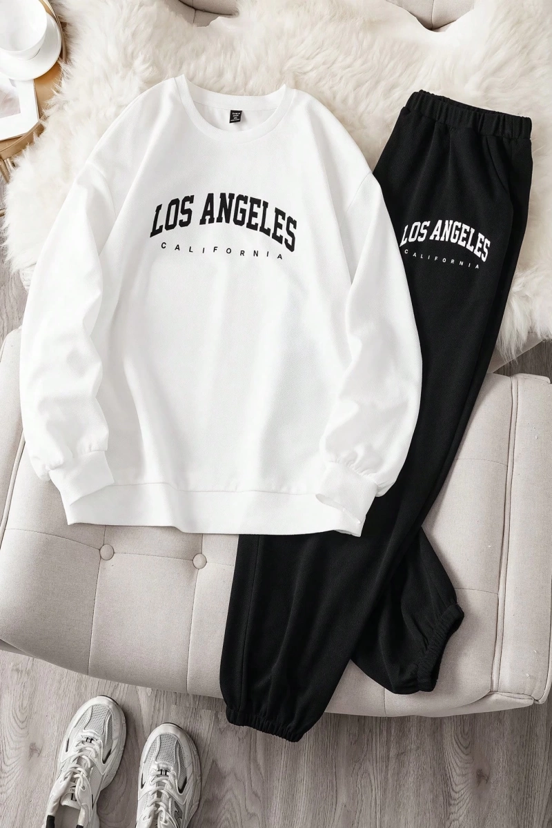 Comfortcana 2li Büyük Beden Kadın Harf Baskılı Sweatshirt ve Eşofman Altı Takımı