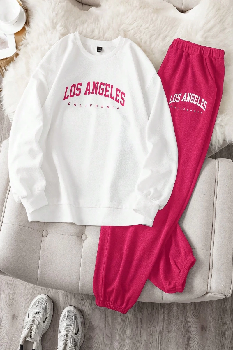 Comfortcana 2li Büyük Beden Kadın Harf Baskılı Sweatshirt ve Eşofman Altı Takımı