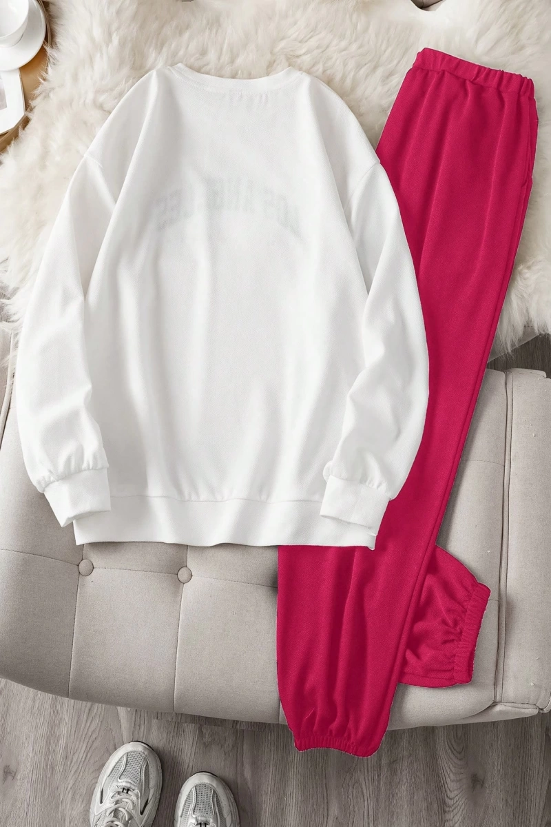 Comfortcana 2li Büyük Beden Kadın Harf Baskılı Sweatshirt ve Eşofman Altı Takımı