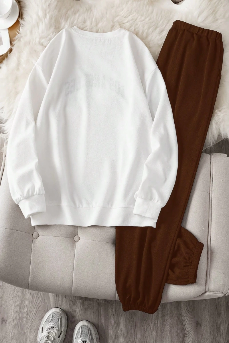 Comfortcana 2li Büyük Beden Kadın Harf Baskılı Sweatshirt ve Eşofman Altı Takımı