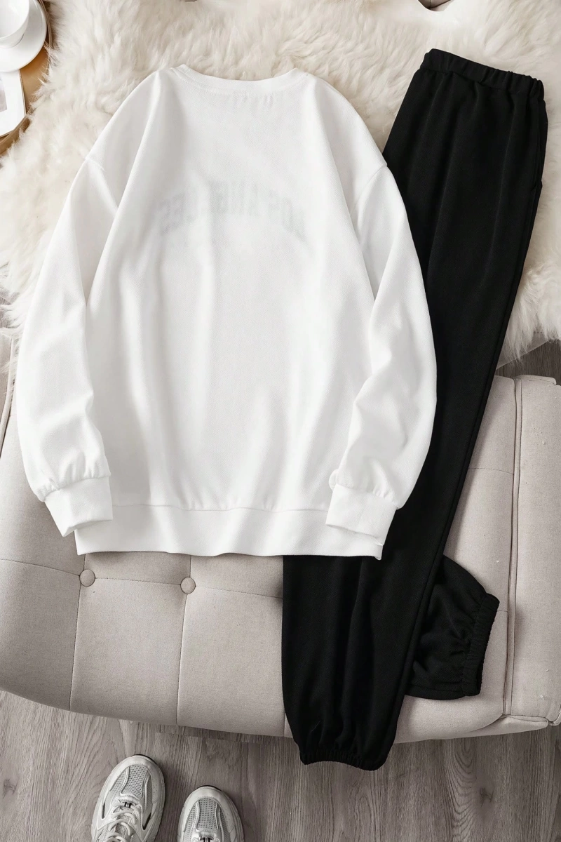 Comfortcana 2li Büyük Beden Kadın Harf Baskılı Sweatshirt ve Eşofman Altı Takımı