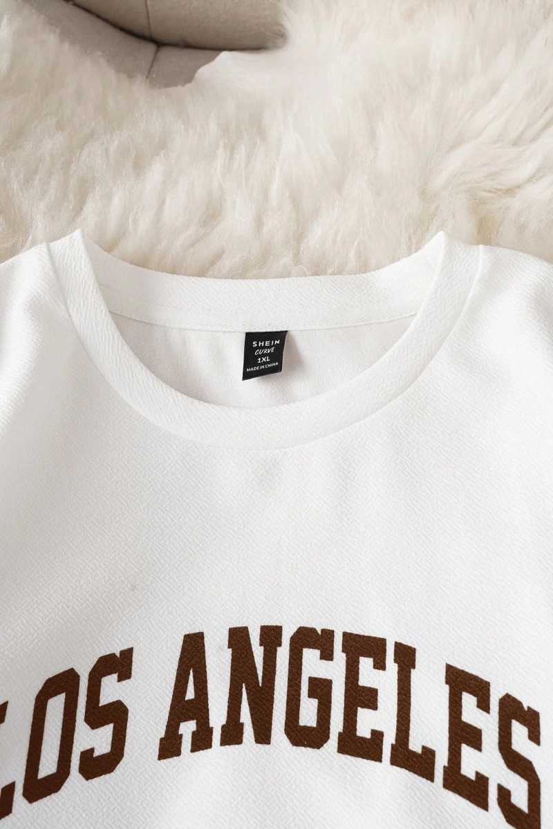 Comfortcana 2li Büyük Beden Kadın Harf Baskılı Sweatshirt ve Eşofman Altı Takımı