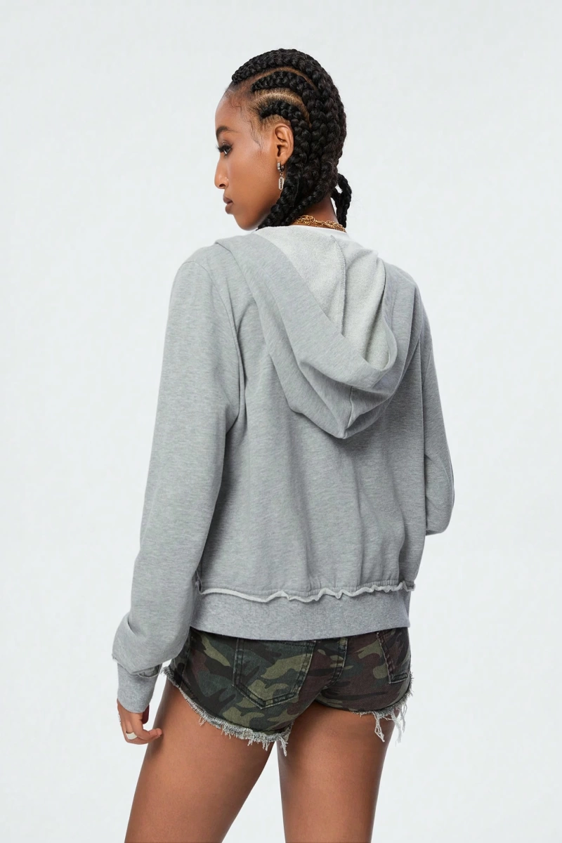 Comfortcana Kadın Kapşonlu Sweatshirt Leopar Yıldız Yamaları ve Bağcıklı Model 5204