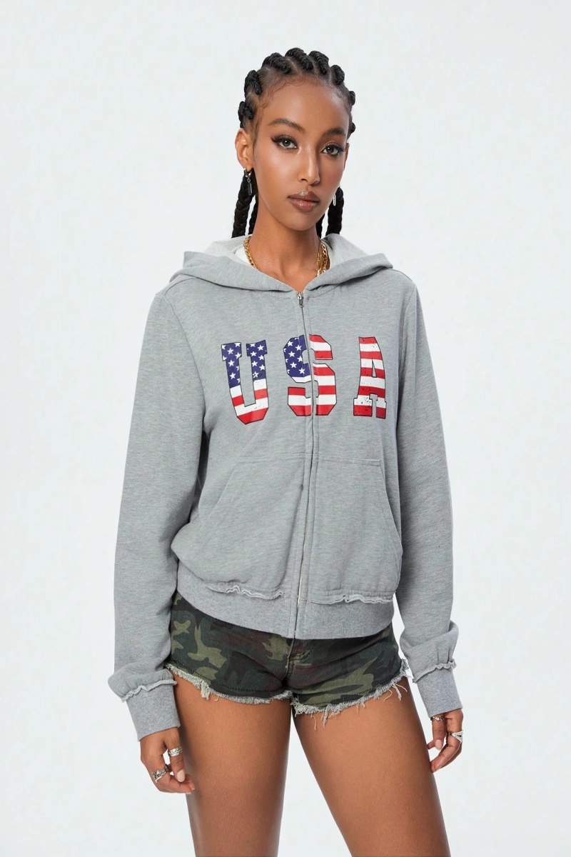 Comfortcana Kadın Kapşonlu Sweatshirt Leopar Yıldız Yamaları ve Bağcıklı Model 5204