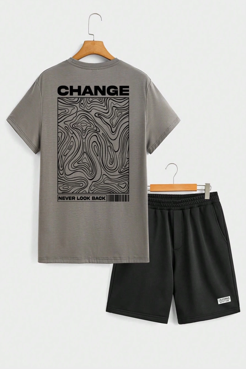 Contour Line Casual Baskılı Erkek Standart Beden Tişört Takımı