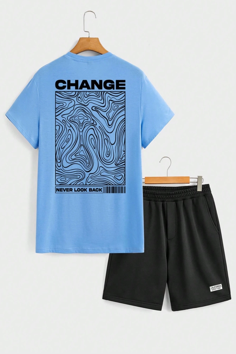 Contour Line Casual Baskılı Erkek Standart Beden Tişört Takımı