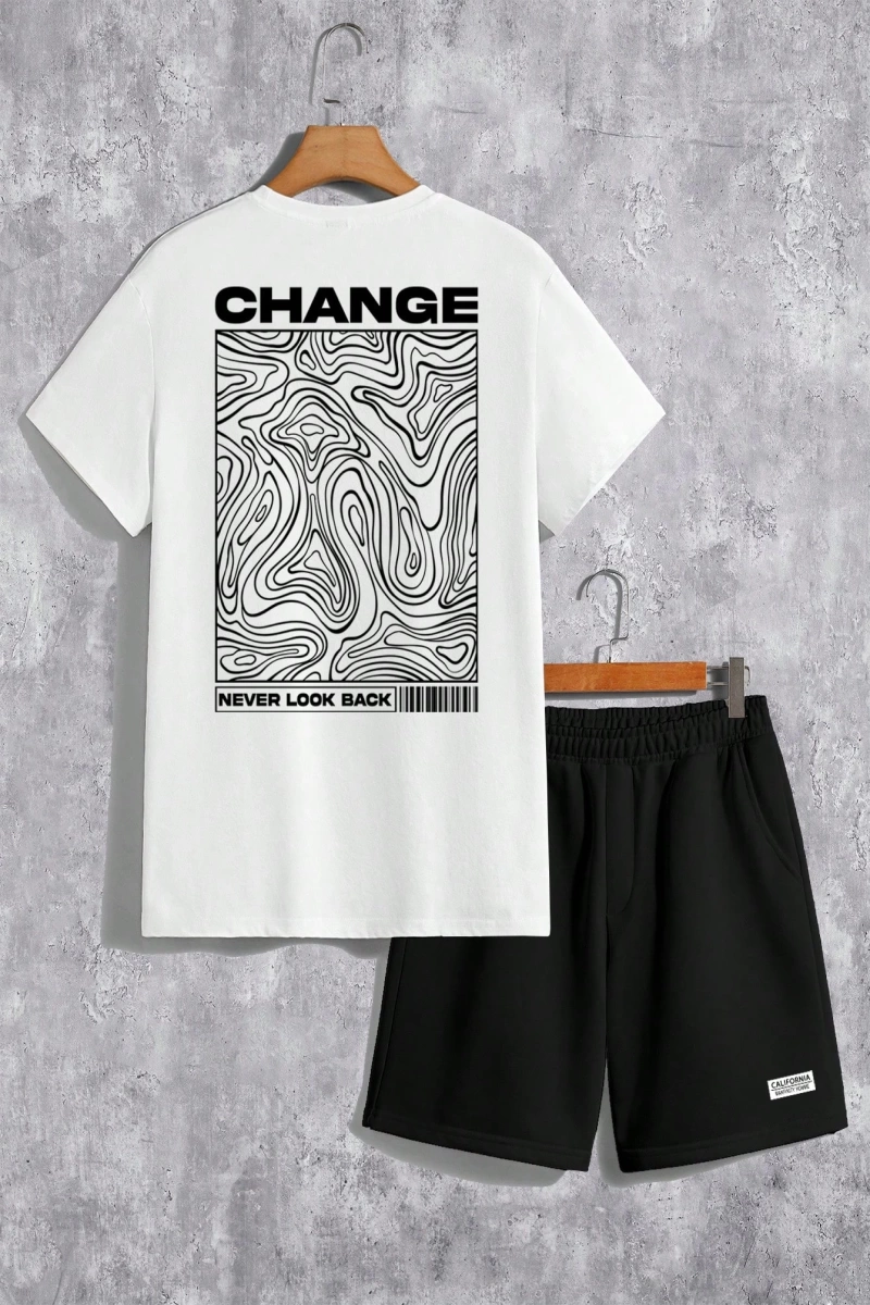Contour Line Casual Baskılı Erkek Standart Beden Tişört Takımı