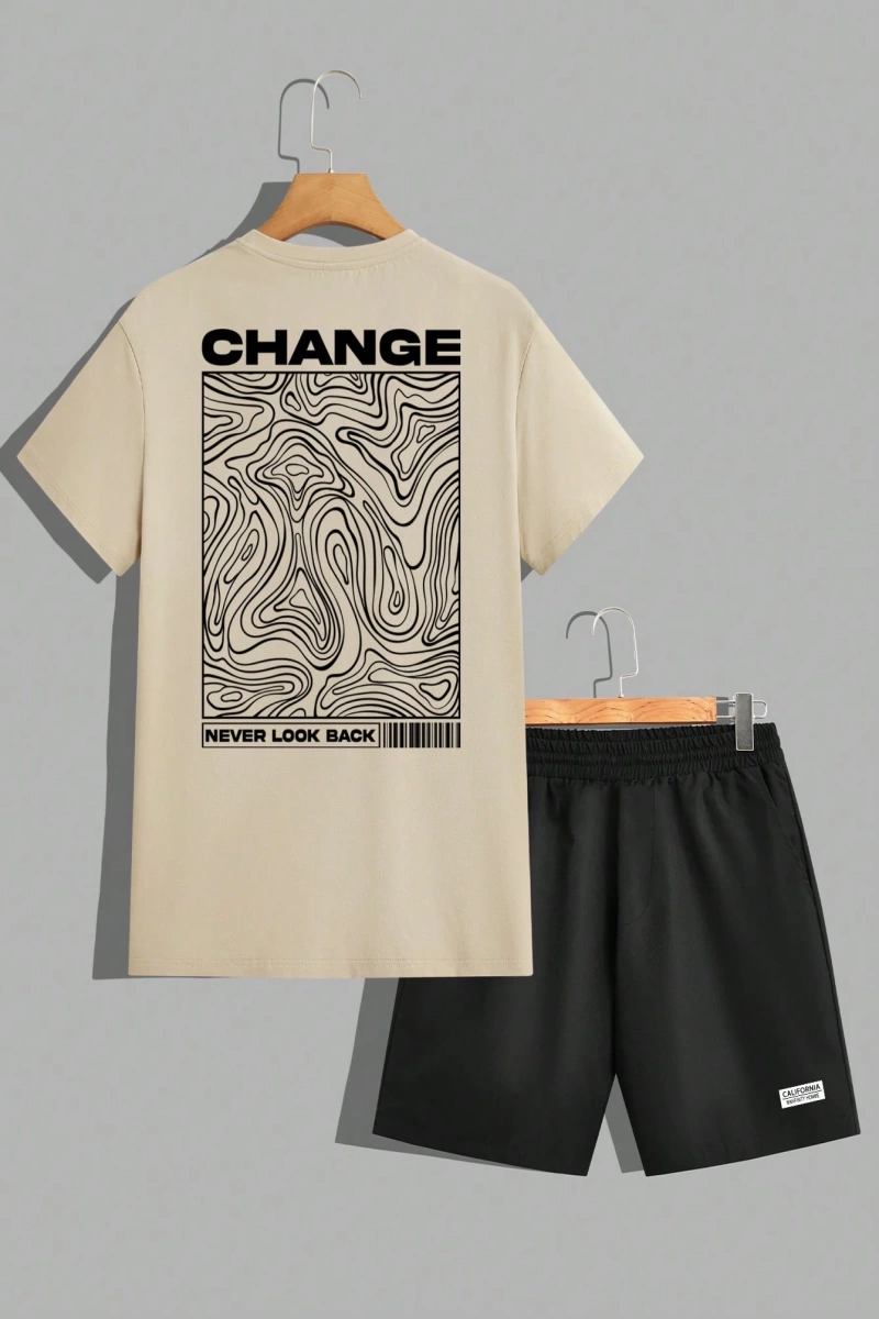 Contour Line Casual Baskılı Erkek Standart Beden Tişört Takımı