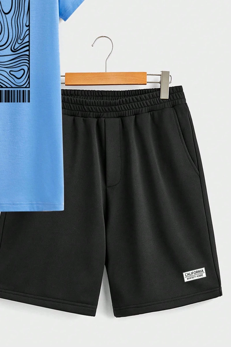 Contour Line Casual Baskılı Erkek Standart Beden Tişört Takımı