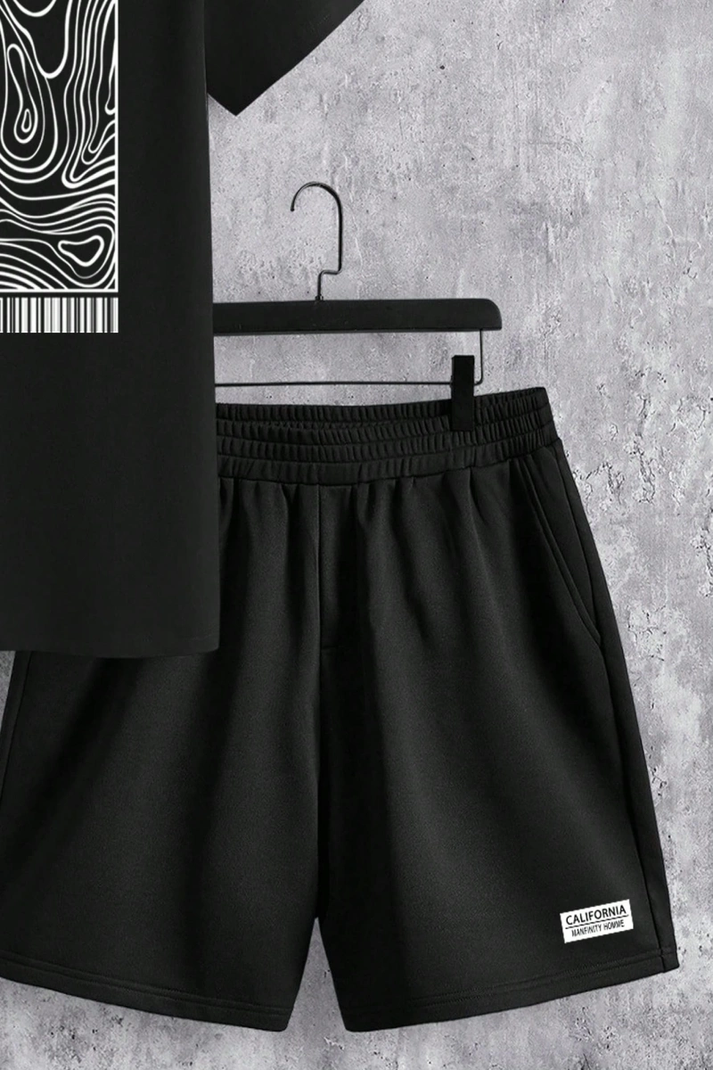 Contour Line Casual Baskılı Erkek Standart Beden Tişört Takımı