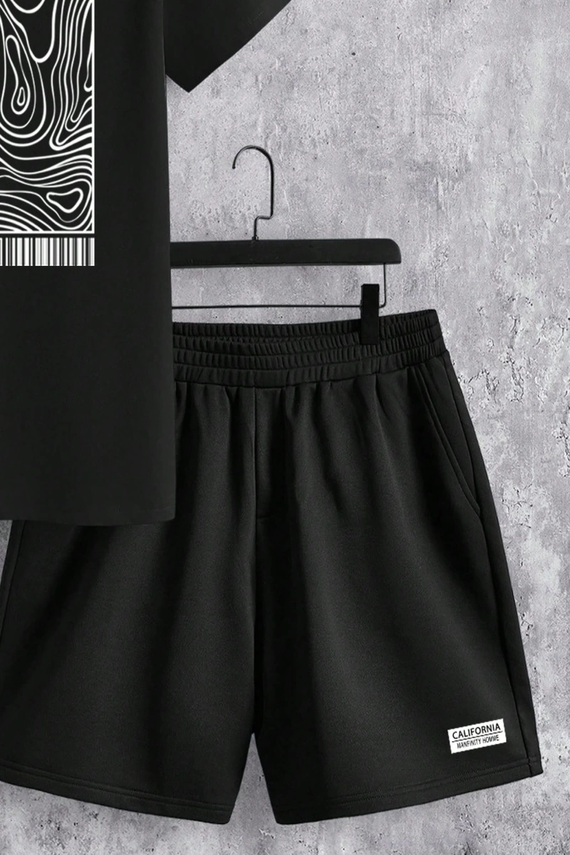 Contour Line Casual Baskılı Erkek Standart Beden Tişört Takımı