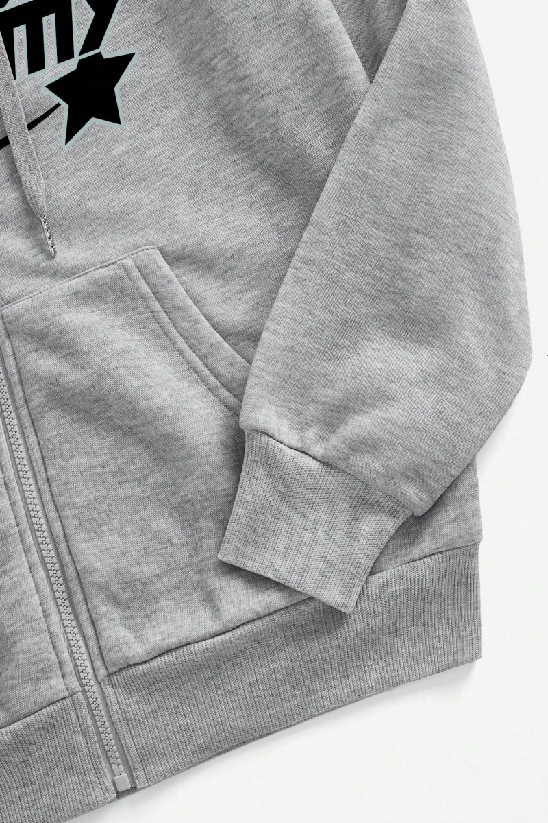 Coolane Casual Star & Letter Loose Fit Bağcıklı Kapşonlu Fermuarlı Sweatshirt Kadınlar İçin,  Model 5164