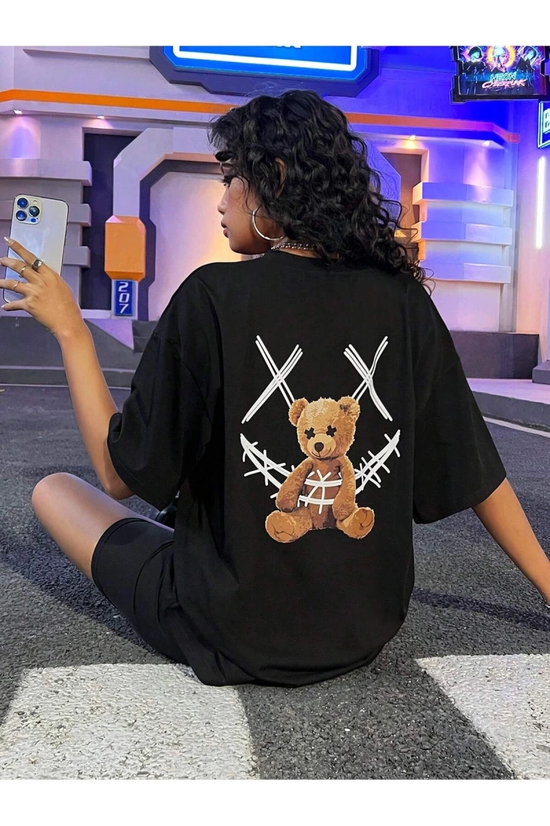 Coolane Gülümseyen Teddy Bear Sırtlı Baskılı Tişört