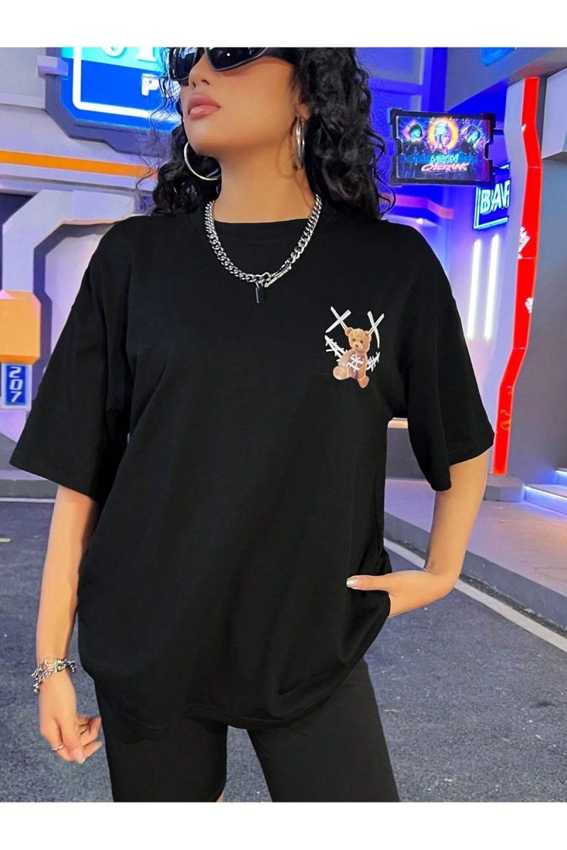 Coolane Gülümseyen Teddy Bear Sırtlı Baskılı Tişört