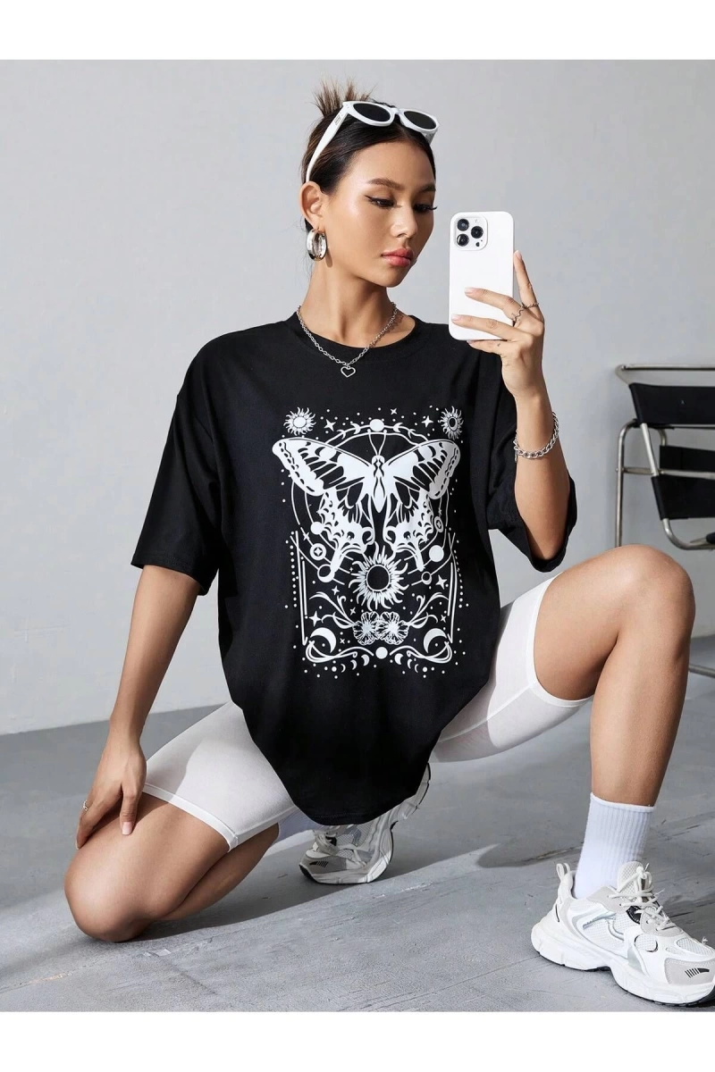 Coolane Kelebek Desenli Baskılı T-shirt