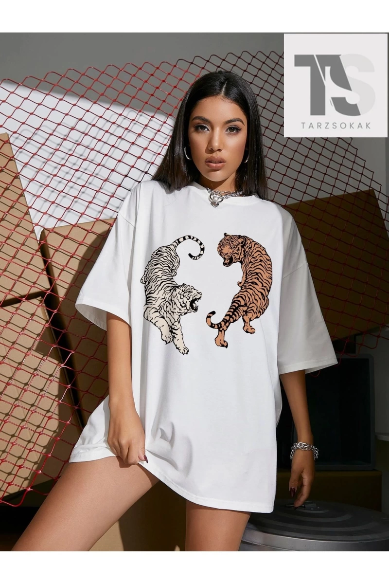 Coolane Tiger Baskılı Büyük Boy Tişört