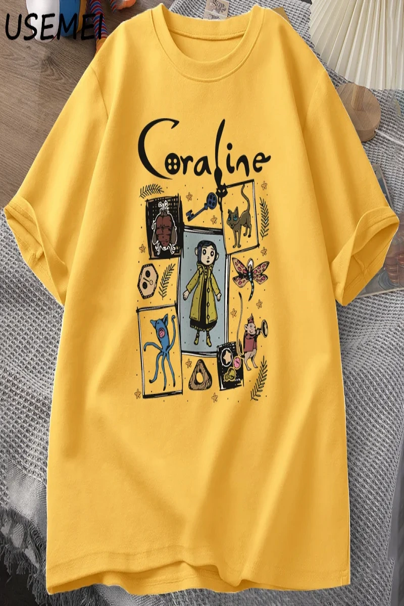 Coraline Cadılar Bayramı T Shirt Kadın Erkek Spooky Vintage T-shirt Harajuku Güz Kısa Kollu T 2799