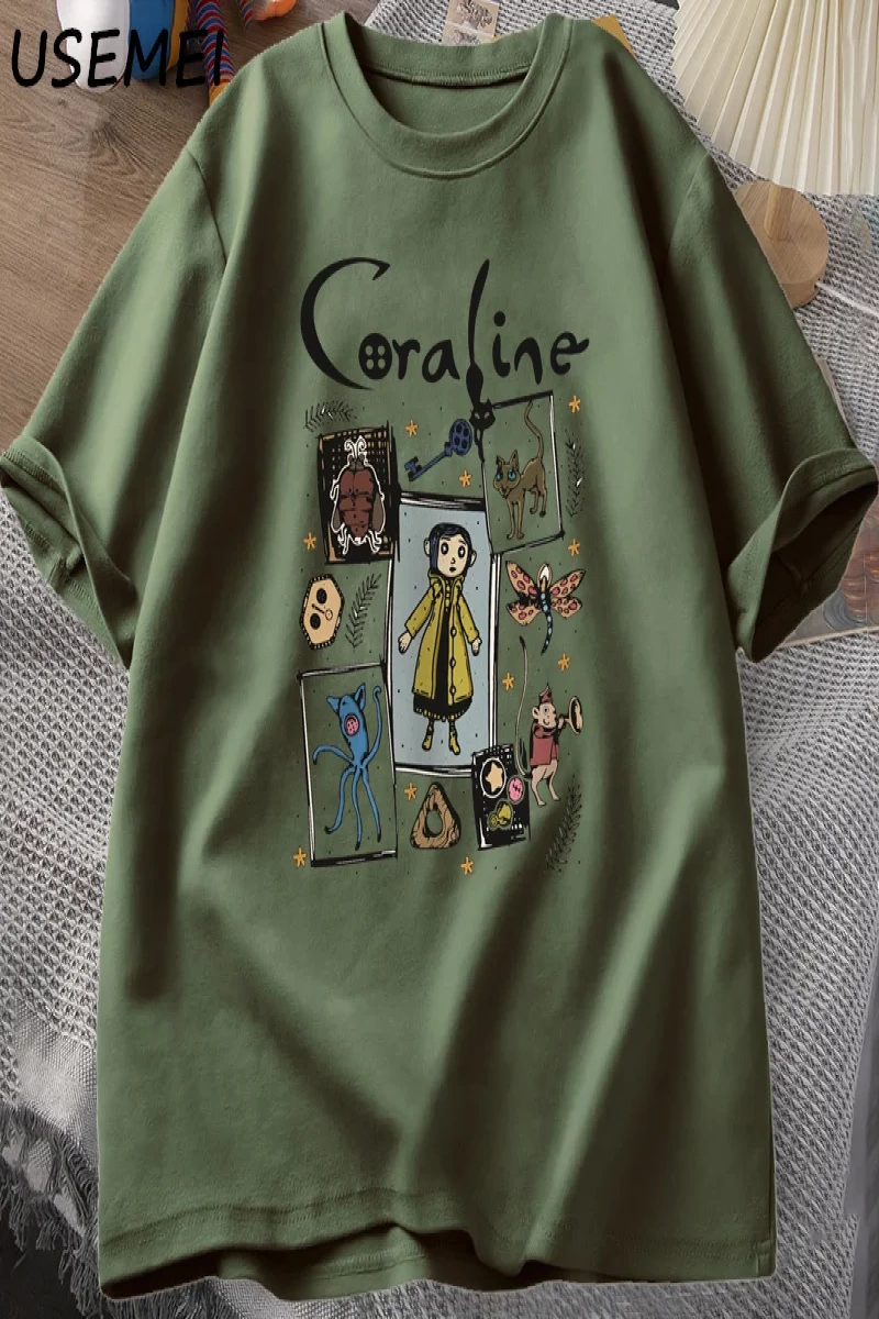 Coraline Cadılar Bayramı T Shirt Kadın Erkek Spooky Vintage T-shirt Harajuku Güz Kısa Kollu T 2799
