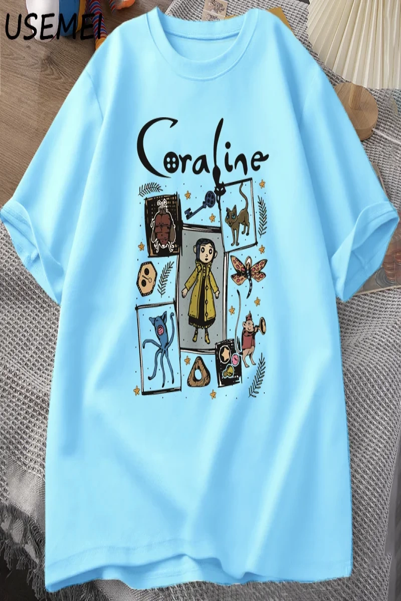 Coraline Cadılar Bayramı T Shirt Kadın Erkek Spooky Vintage T-shirt Harajuku Güz Kısa Kollu T 2799