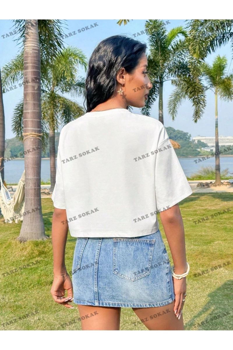 Crop CKOD-232913 Kadın Tropikal Mektup Baskılı Crop CKOD-232913 Top