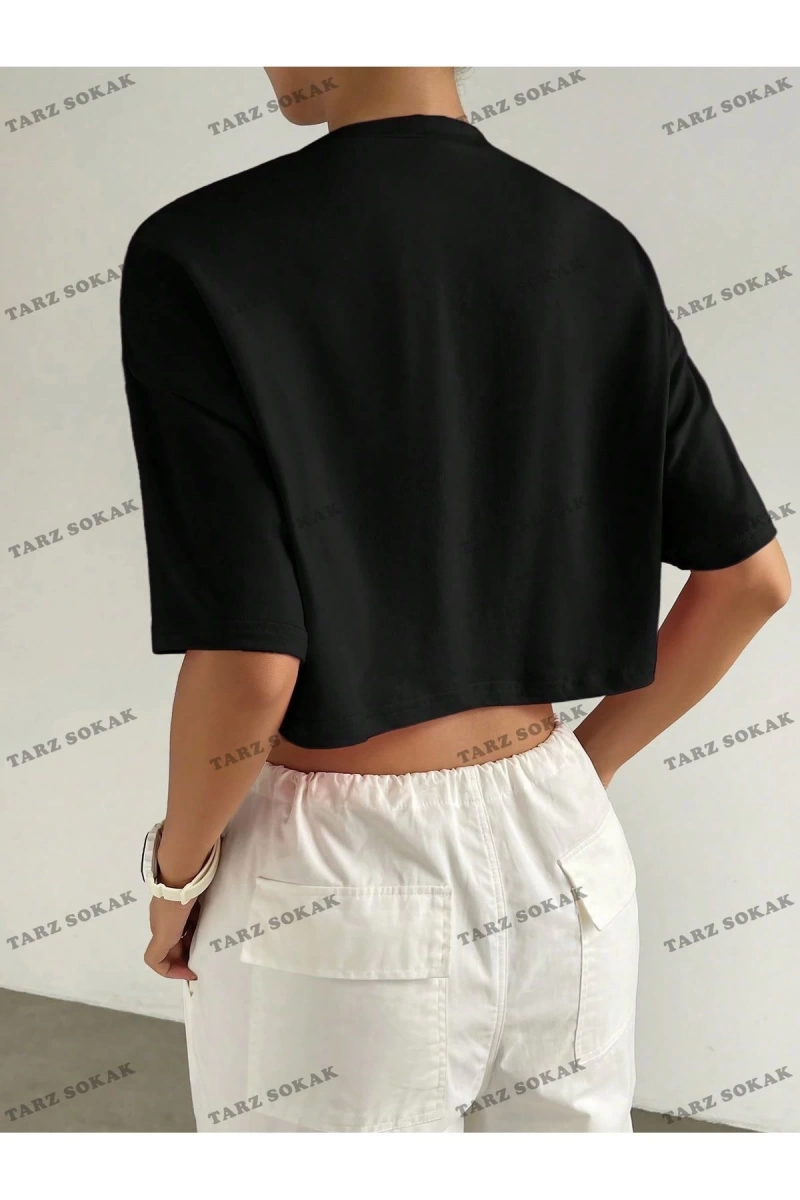 Crop CKOD-232913 Sun & Letter Grafikli Düşük Omuz Kısa