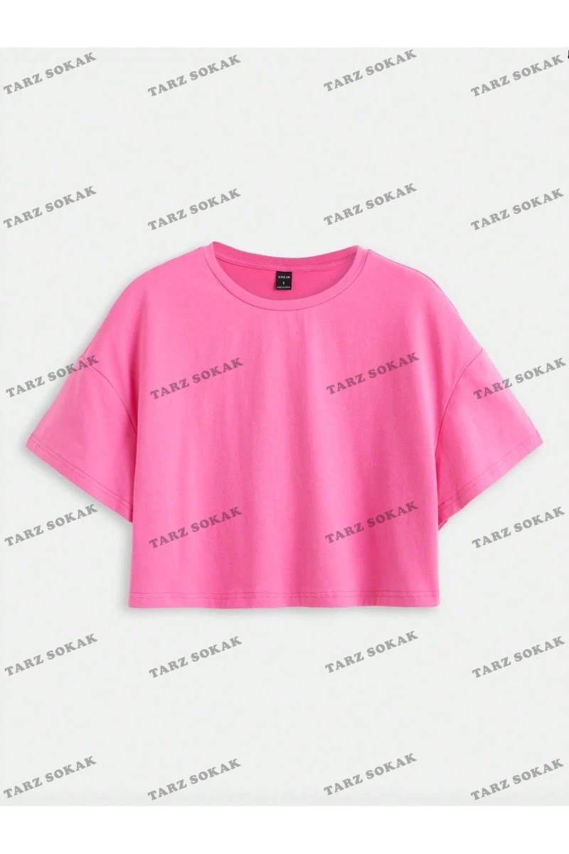 Crop CKOD-232913 Yazılı Baskılı Yuvarlak Yaka Oversize Kısa Kollu Yaza Uygun Kadın