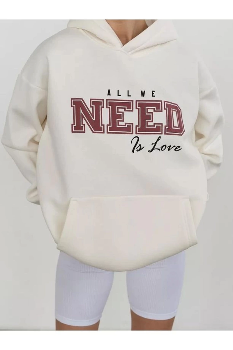 Cupla Unisex All We Need is Love Sweatshirt Beyaz