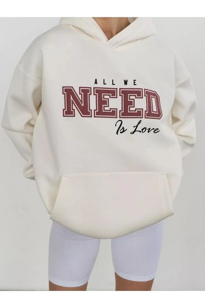 Cupla Unisex All We Need is Love Sweatshirt Beyaz