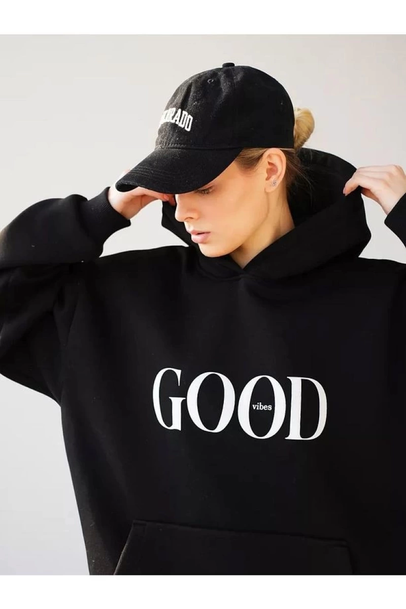 Cupla Unisex Big Good Vibes Sweatshirt Siyah