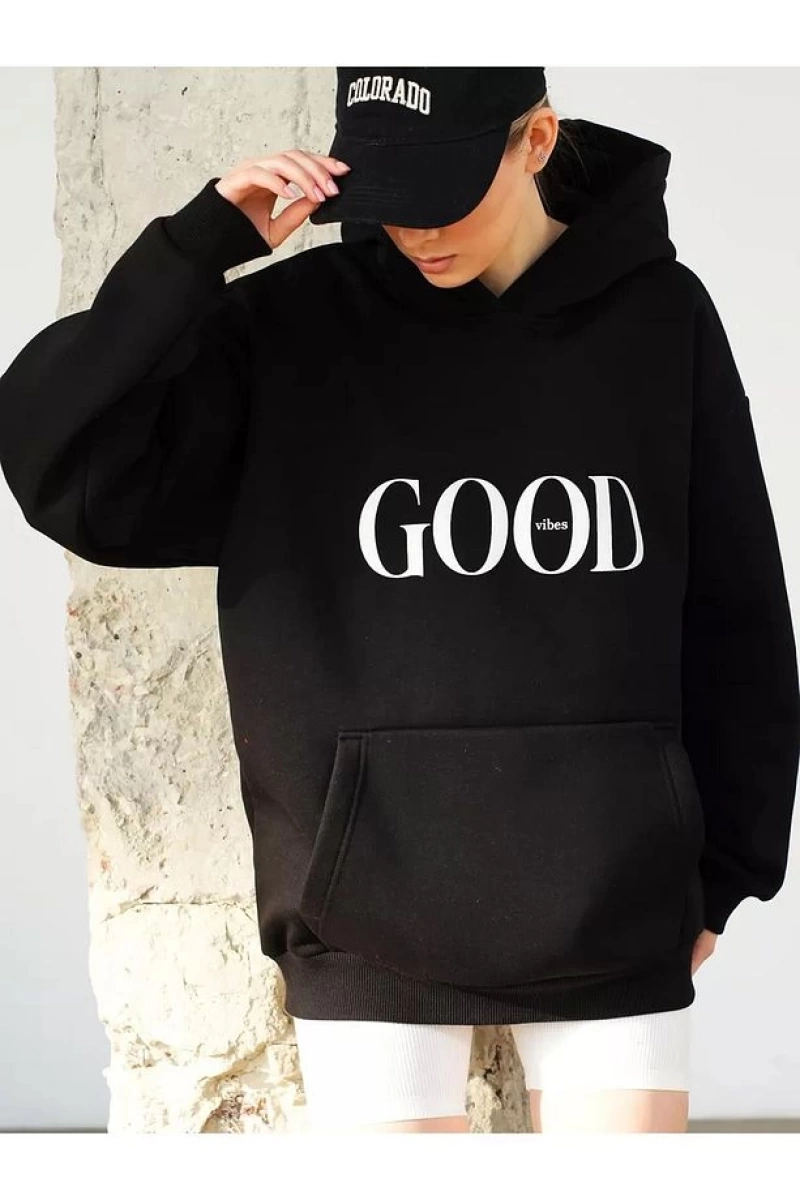 Cupla Unisex Big Good Vibes Sweatshirt Siyah