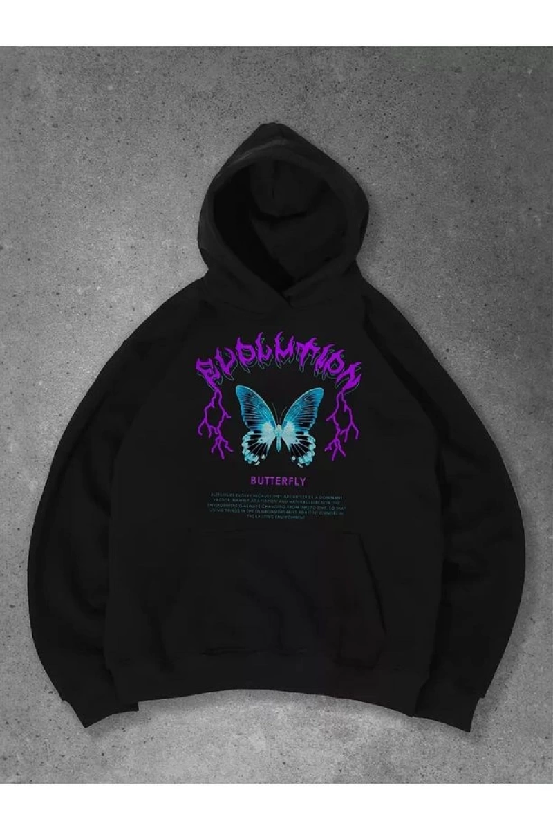 Cupla Unisex Butterfly Sweatshirt Siyah