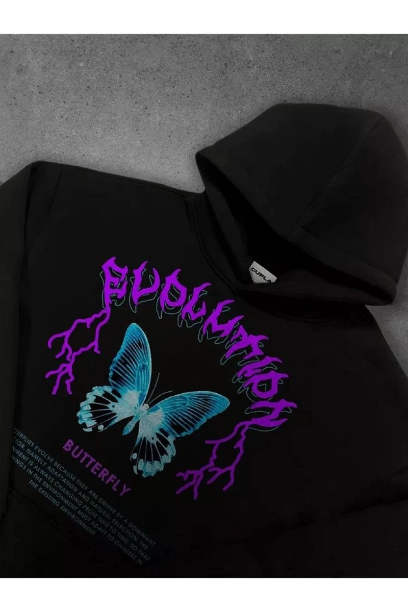 Cupla Unisex Butterfly Sweatshirt Siyah