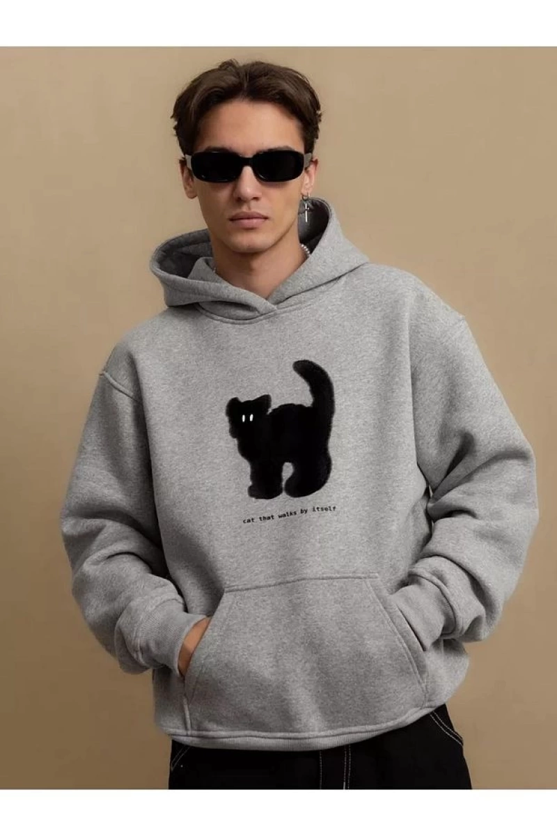 Cupla Unisex Cat That Walks By Itself Sweatshirt Gri