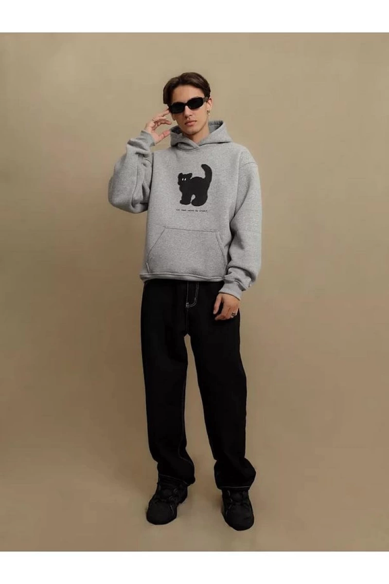 Cupla Unisex Cat That Walks By Itself Sweatshirt Gri