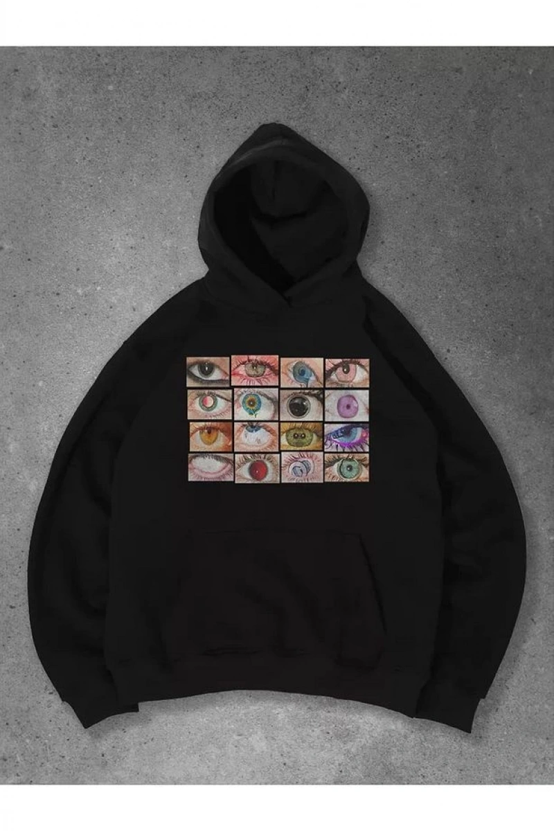 Cupla Unisex Eyes Sweatshirt Siyah