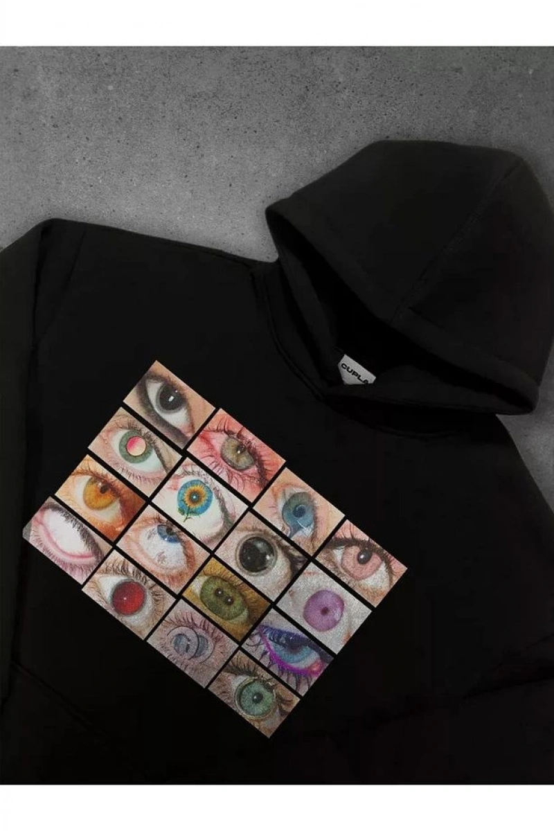 Cupla Unisex Eyes Sweatshirt Siyah
