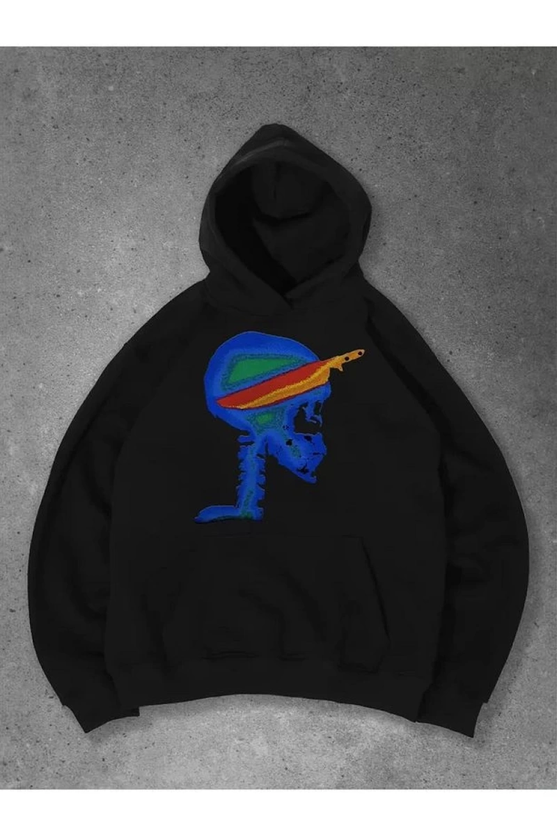 Cupla Unisex Knife in Skull Sweatshirt Siyah